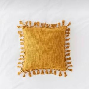 Set of 2 Urban Outfitters Gemma Fringe Square Throw Pillow Cases in Yellow